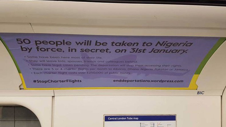 Guerilla ads protesting mass deportations invade London tube