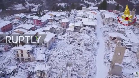 Drone video of snow covered Italian town shows devastating effects of quake months later (VIDEO)