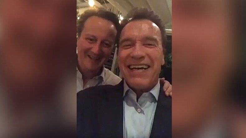 Cringeworthy Cameron:  Ex-PM shoots toe-curling Snapchat video with Arnold Schwarzenegger (VIDEO)