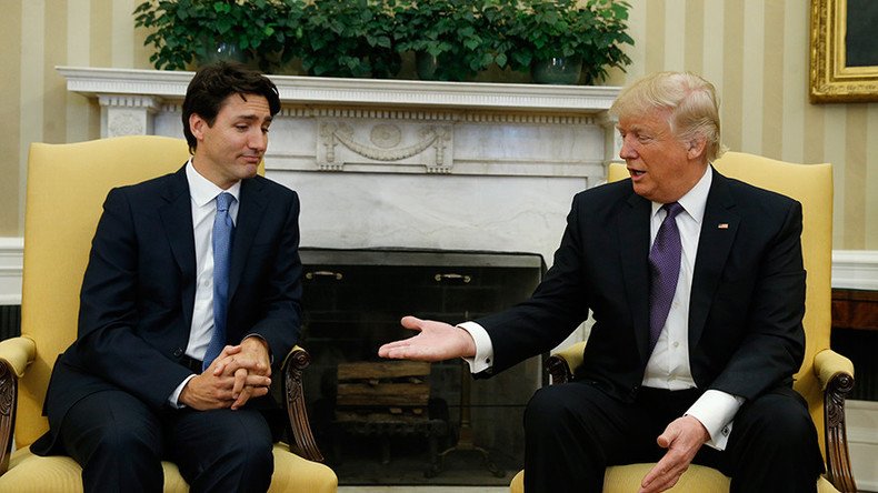 Trump’s awkward handshake with Trudeau becomes instant meme