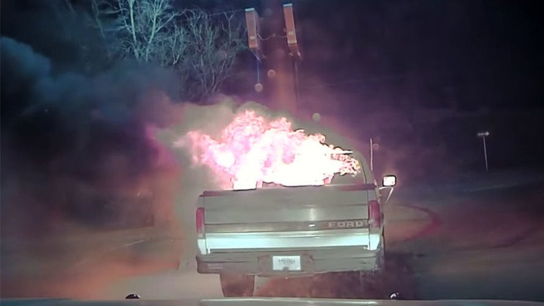 Pick-up truck inferno: Dashcam footage shows moment cop took extraordinary action (VIDEO)