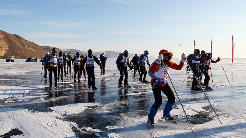 Extreme ice skating & cycling race on world’s deepest lake (VIDEO, PHOTOS)