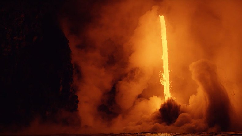 Hawaii volcano ‘fire hose’ creates stunning clash between fire & sea (VIDEOS)