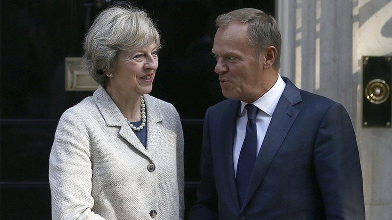 Theresa May meets Donald Tusk for 1st time since Brexit was triggered