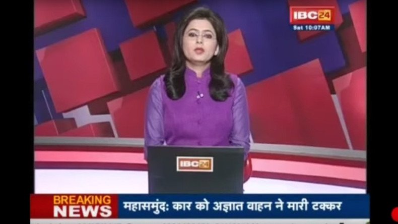 Indian news anchor reads out news of husband's death in car accident – live on air