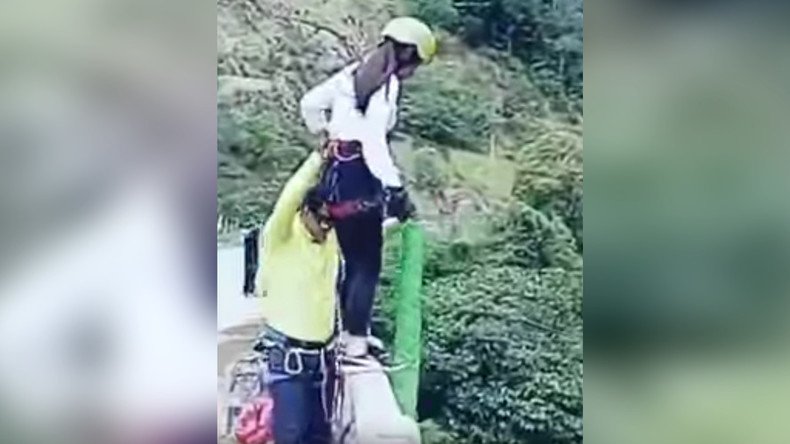 Bungee jump fail: Horrifying moment woman smashes into riverbed caught on video
