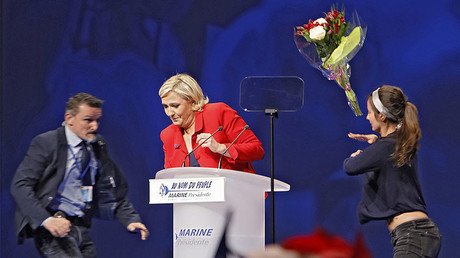 Marine Le Pen accosted as FEMEN protester storms stage (VIDEOS)