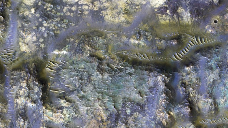 Martian technicolor worms? NASA reveals incredible snap of Mars crater