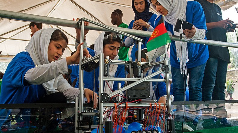 Afghan girls win courage medal at robot competition