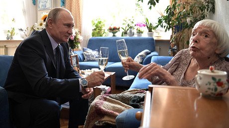 Putin visits veteran rights activist Alekseyeva on her 90th birthday