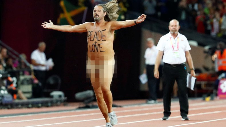 Streaker makes track dash in front of thousands before Bolt finale (PHOTOS)
