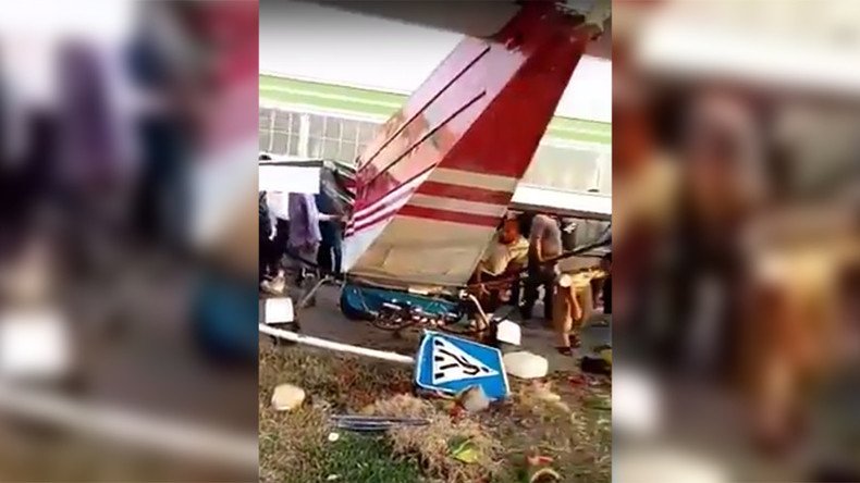 Rogue pilot in Chechnya attempts takeoff from rural road, smashes into van (VIDEO)