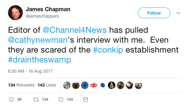 ‘Too scared to have me on!’ Ex-aide to Brexit secretary ‘has C4 News interview pulled’