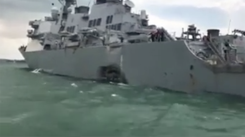 First images of damaged & flooded USS John S. McCain after collision with oil tanker (VIDEO)