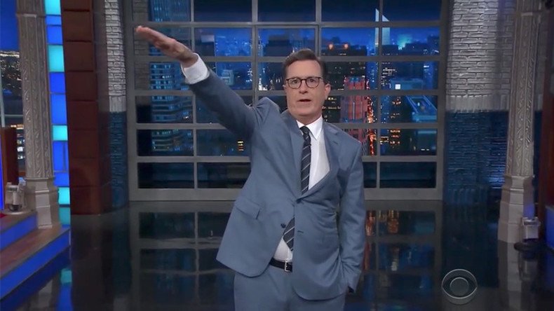 Late-night host Colbert gives Trump Nazi salute