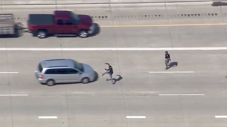Leapin' loser! Detroit police chase ends with suspect jumping onto oncoming minivan (VIDEO)