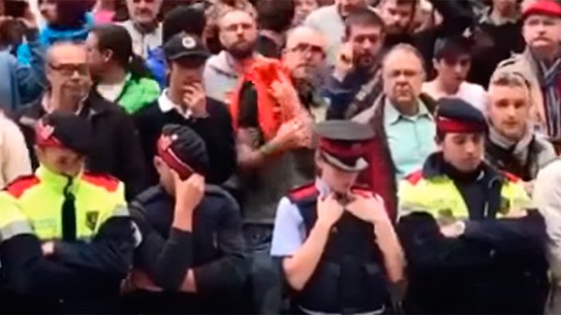 Catalan police in tears as they shield referendum voters from Civil Guard (VIDEOS)