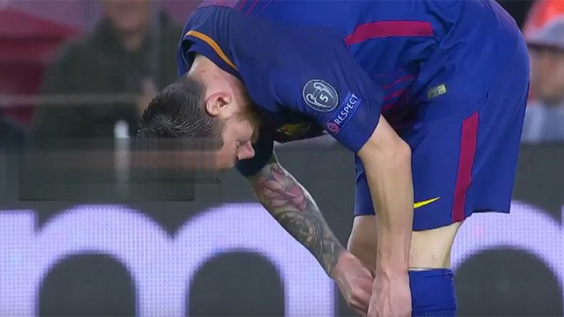 Messi pops pill from his sock before 100th European goal