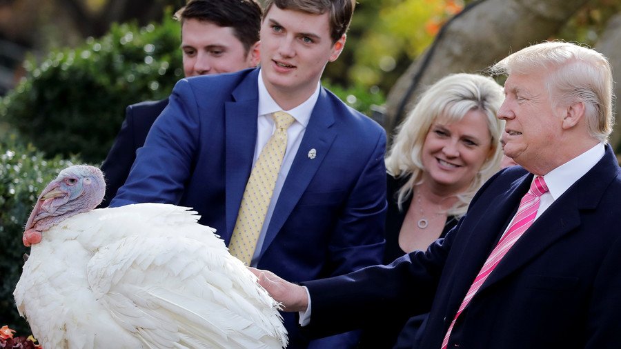 Trump pardons 2 Thanksgiving turkeys, jokes about killing Obama’s selections