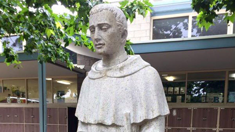 Bizarre cock-up of Catholic school’s statue sparks apology (IMAGES)