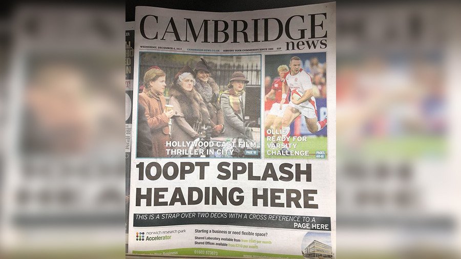 Print and be damned: Cambridge News accidentally goes to press with dummy front page headline  