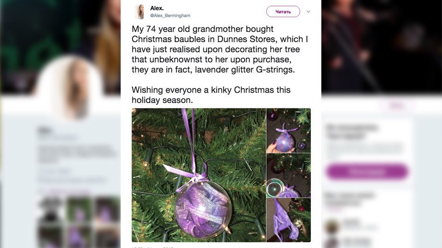 Merry XXXmas! ‘Kinky’ Irish grandma decorates tree with lavender G-strings 