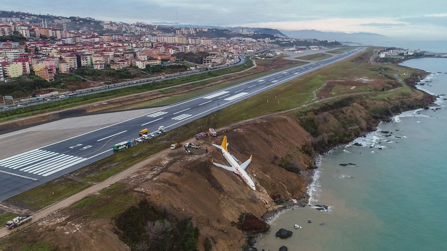 Plane hangs horrifyingly close to Black Sea after runway slip (VIDEO, PHOTOS)