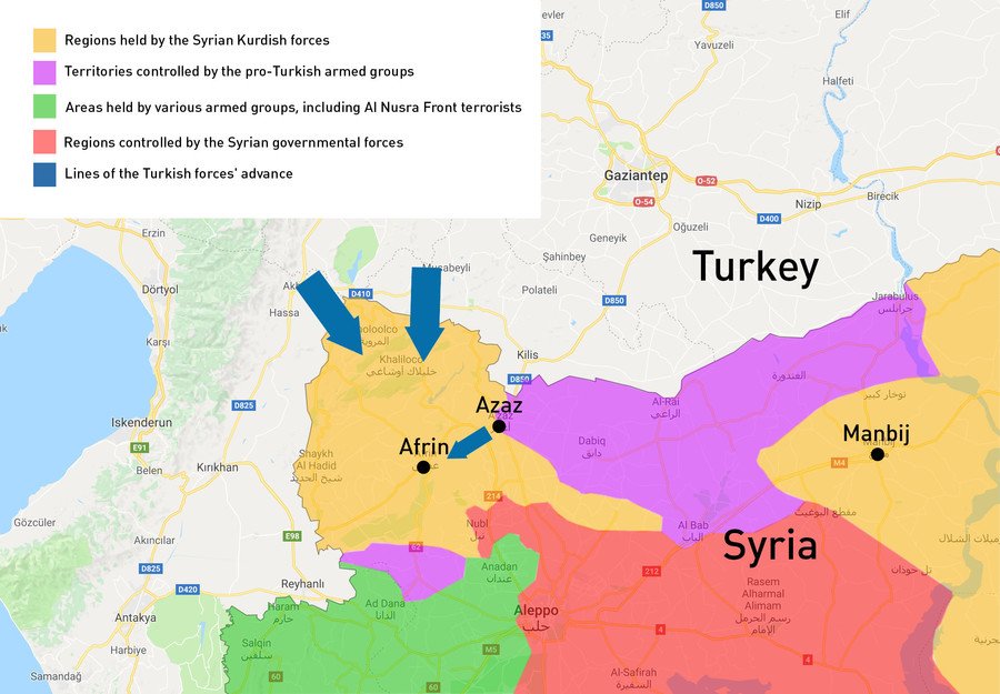 Turkey pro. Regions of Syria. Африн на карте.