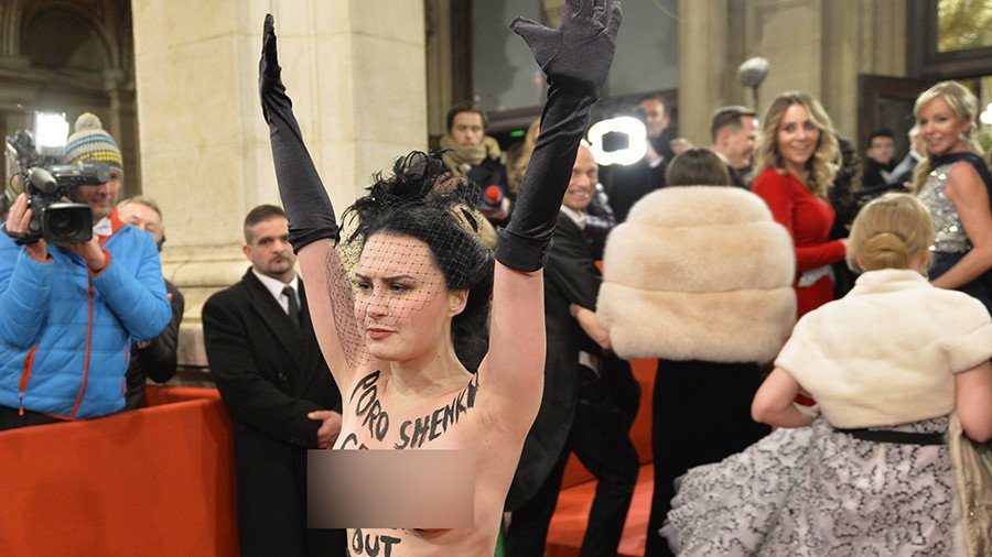 Topless ‘sextremist’ sends ‘get the f**k out’ message to Ukrainian leader at Vienna ball (PHOTOS)
