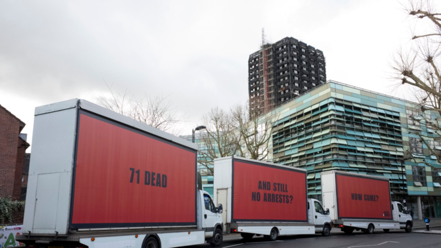 Billboards inspired by Oscar contender appear outside Grenfell Tower (VIDEO)