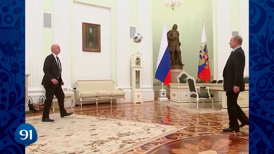 Putin juggles ball in ‘100 days to Russia World Cup’ clip (VIDEO)