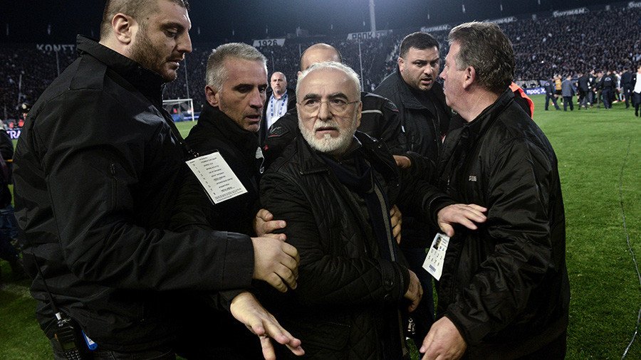 Greek football match abandoned after gun-toting owner storms pitch to confront referee