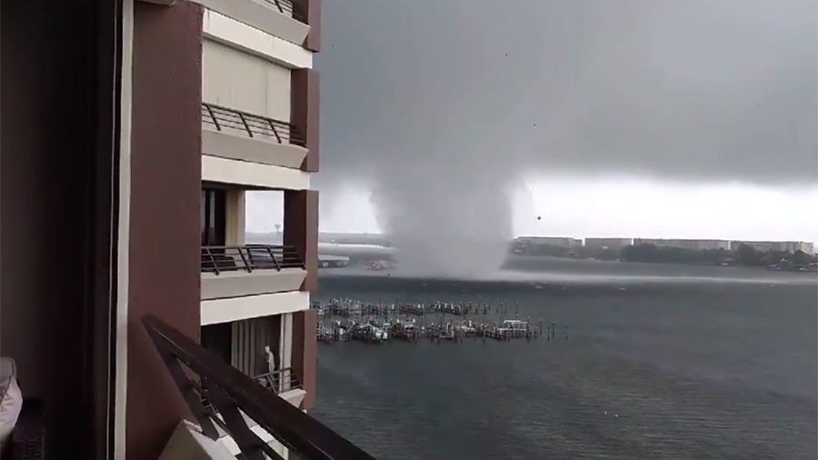 Stomach-churning moment tornado rips into Florida bay caught on camera (VIDEOS)