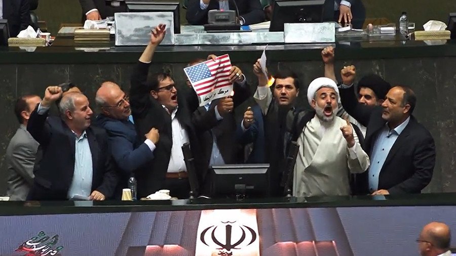 ‘Death to America!’: Iranian lawmakers burn US flag in response to Trump’s decision (VIDEO)