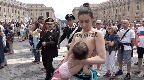 Topless FEMEN protester hauled off by Vatican police while breastfeeding (VIDEO)