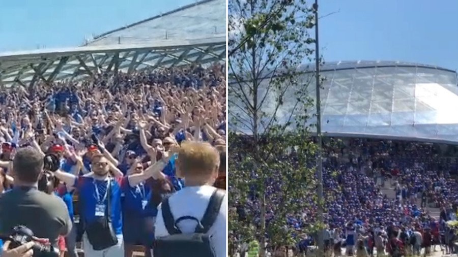 Watch thousands of Iceland fans perform Viking hand clap near Kremlin before Argentina game (VIDEO)