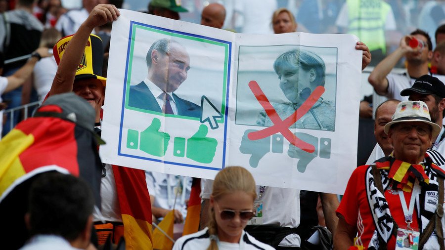 ‘Da Putin, Nein Merkel’ – banner seen at Germany-Mexico match 