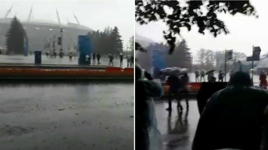 Flash storm rampages through St. Petersburg Stadium before Russia-Egypt match (VIDEO)