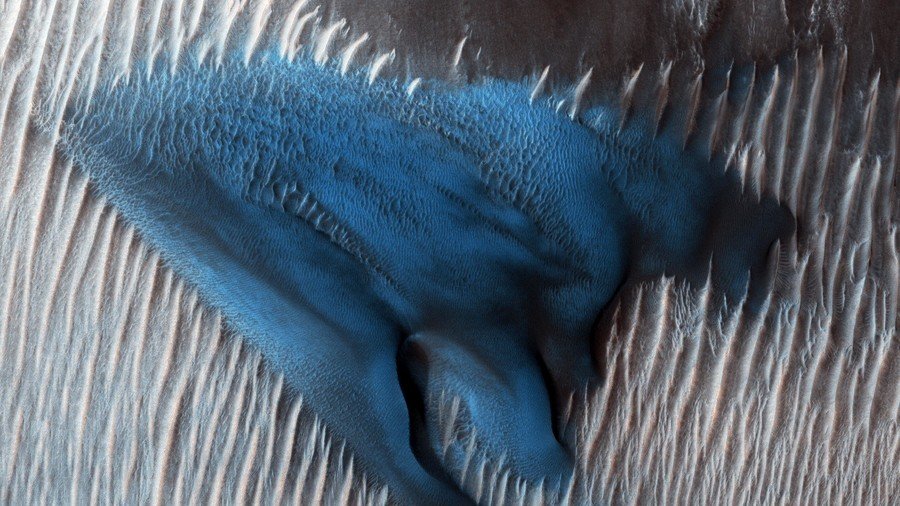 ‘Once in a blue dune’: NASA shares striking image of Martian crater