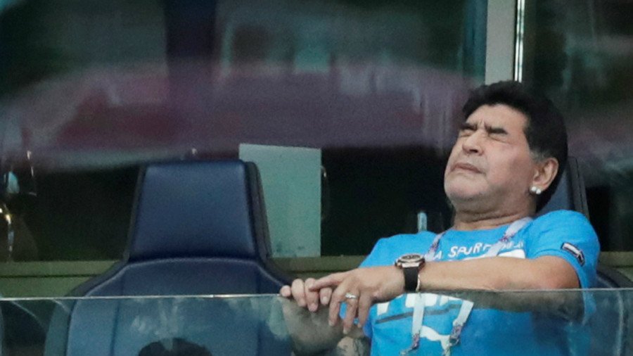 Maradona assisted from stadium seat after pulsating Argentina game & celebrations (VIDEO)