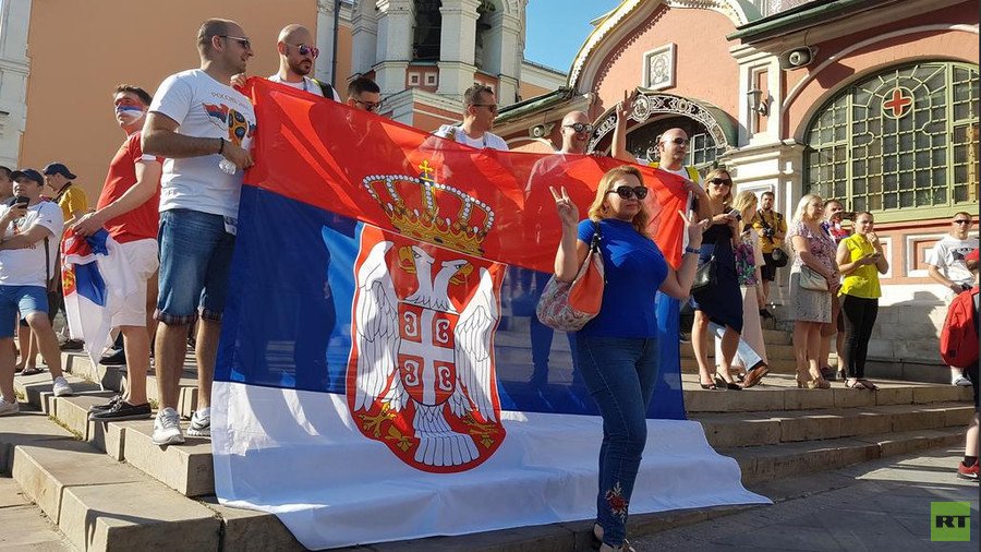 Serbian fans fill Moscow center ahead of crucial Brazil clash