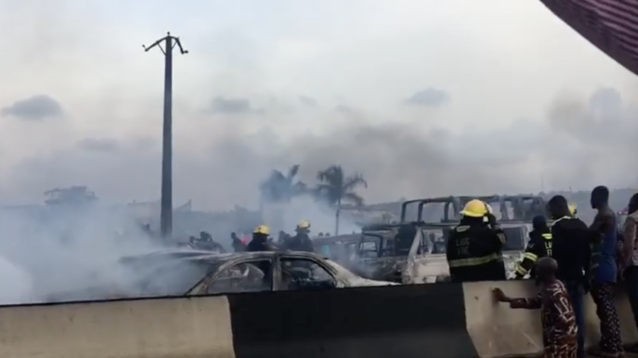 Over 50 cars destroyed in horrific gas tanker explosion on Nigerian expressway (VIDEOS)