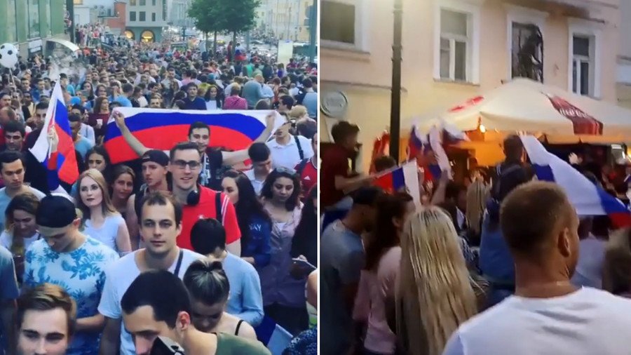 Russians flood the streets to celebrate historic World Cup win over Spain (VIDEOS)