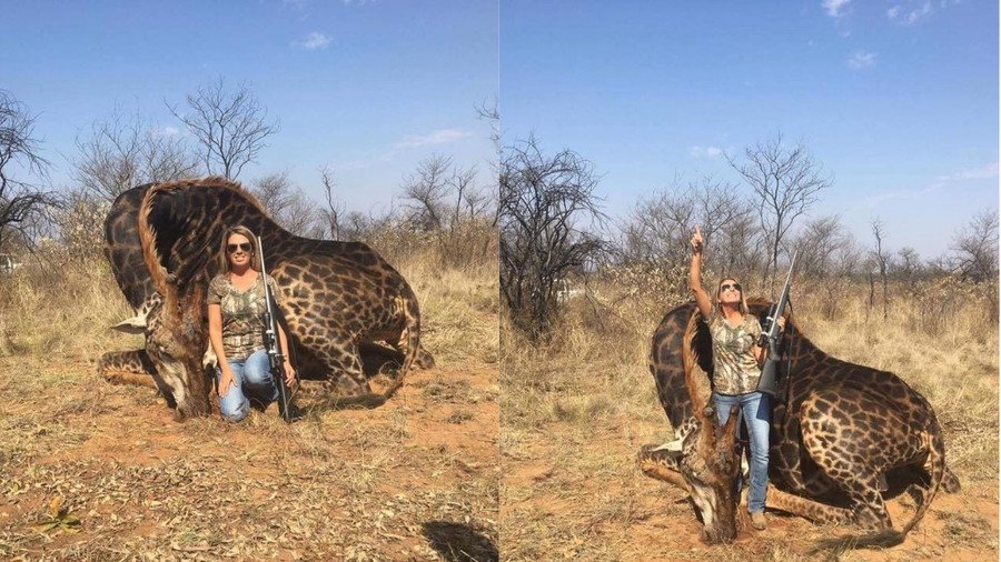 Photos of US female hunter posing with rare black giraffe ‘trophy kill’ spark outrage