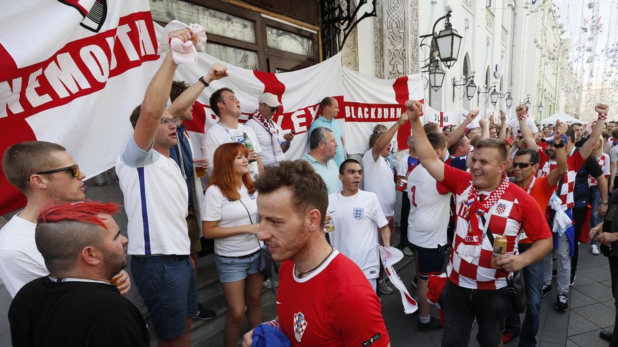England & Croatia fans mass in Moscow ahead of World Cup semi-final