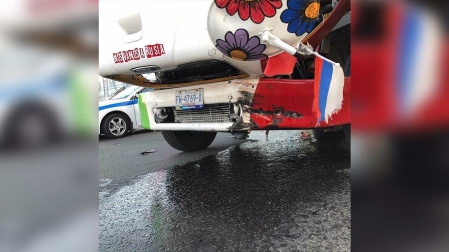 Bus-ted: Famous Mexican fans’ coach collides with motorcyclist in Russia (VIDEO)