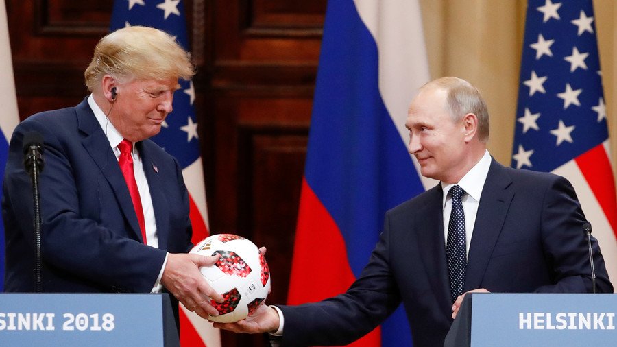 'The ball is on your side': Putin symbolically hands Trump football to answer Syria question