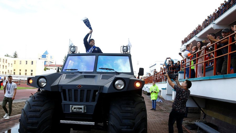 Maradona paraded in huge military vehicle to mark new role in Belarus