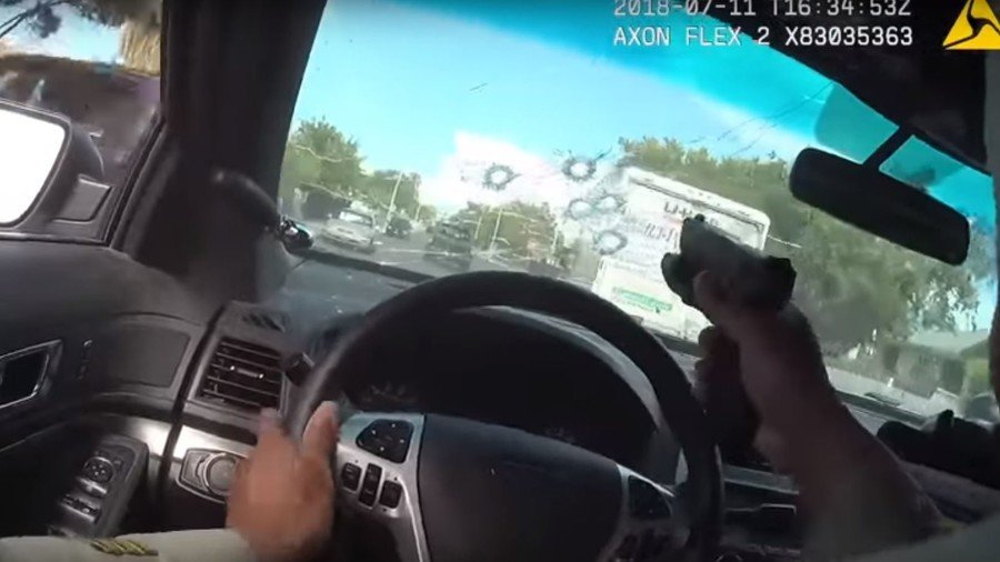 Cop shoots through windshield in high-speed chase, ends with car plowing into school (VIDEO)