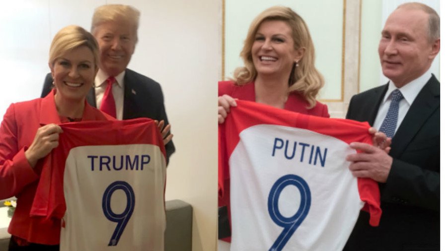 Coincidence? Croatia’s football-loving leader gave Putin and Trump identically-numbered jerseys
